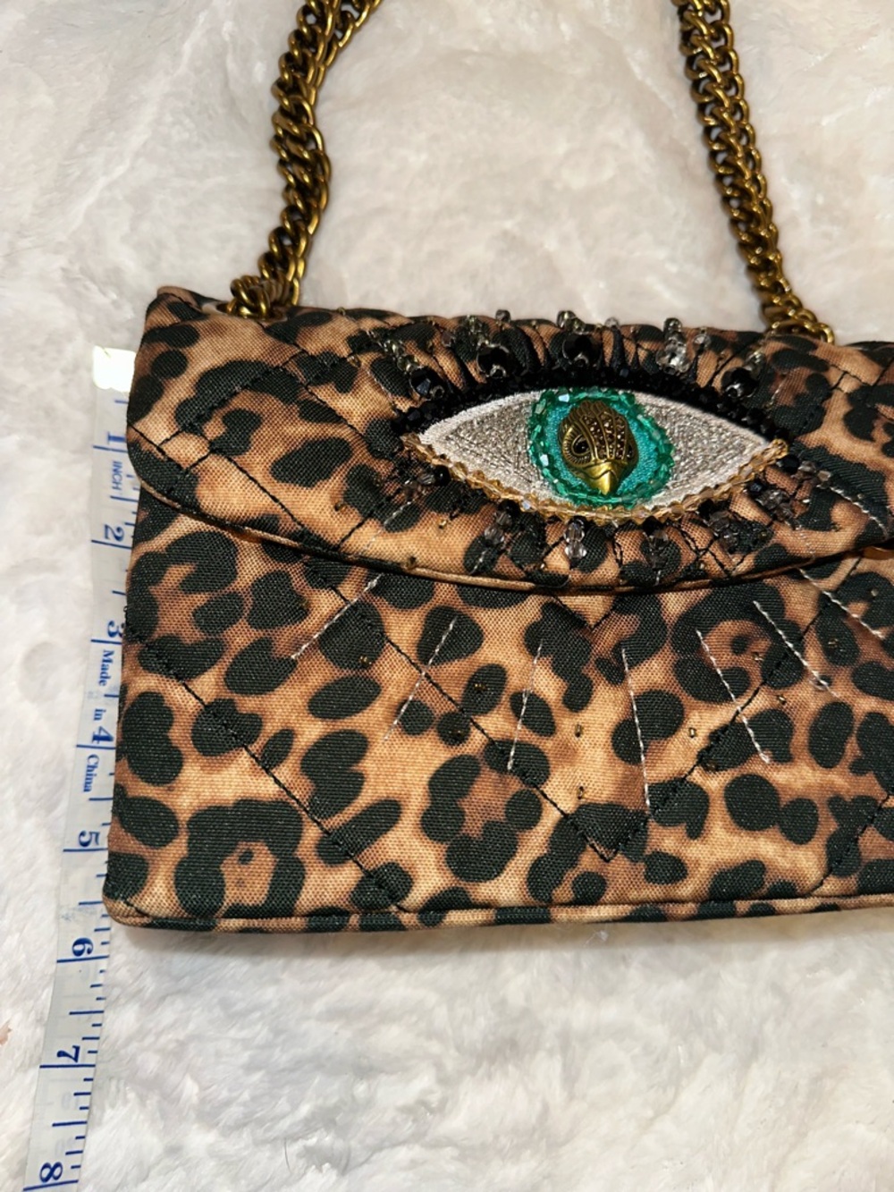 Kurt Geiger Leopard Print Mini Shoulder Bag with Embellished Eye - Picture 7 of 16